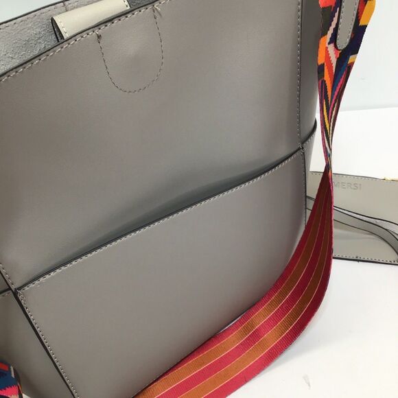 MERSI Vegan Demi Bucket Purse Colorful Strap Boho Crossbody Taupe Gray - Picture 7 of 16